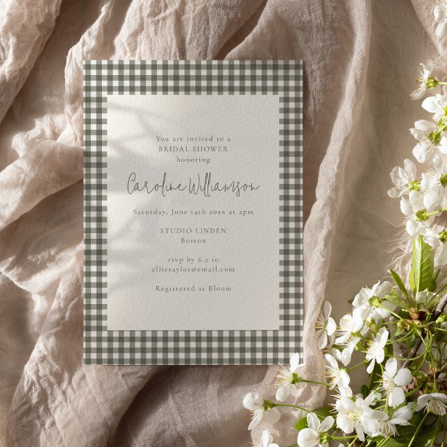 Invitation Modern Soft Gray Gingham Plaid Bridal Shower (Créateur téléchargé)