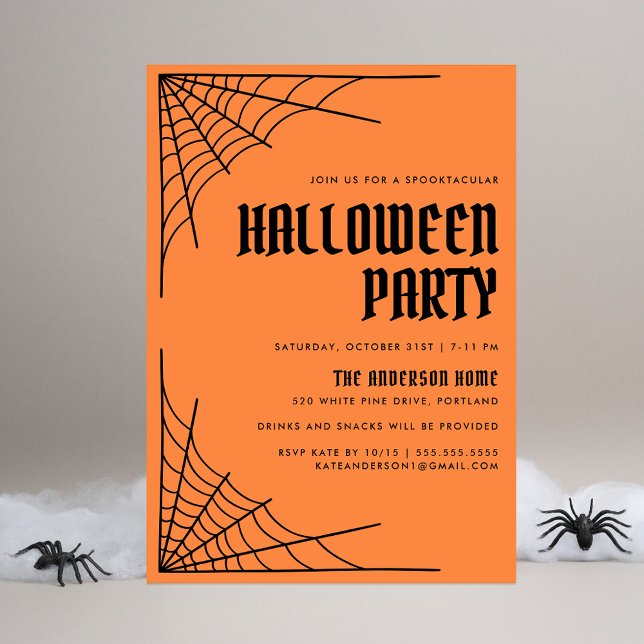 Invitation Modern Spider Web Orange Halloween Party (Créateur téléchargé)