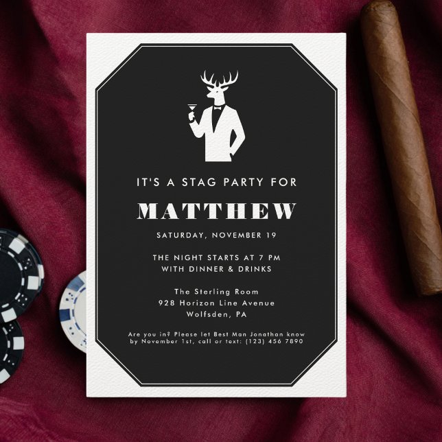 Invitation Modern Stag Party Black Cocktails Bachelor Party (Créateur téléchargé)