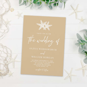 Invitation Modern Starfish Beach Sand Beige Script Wedding