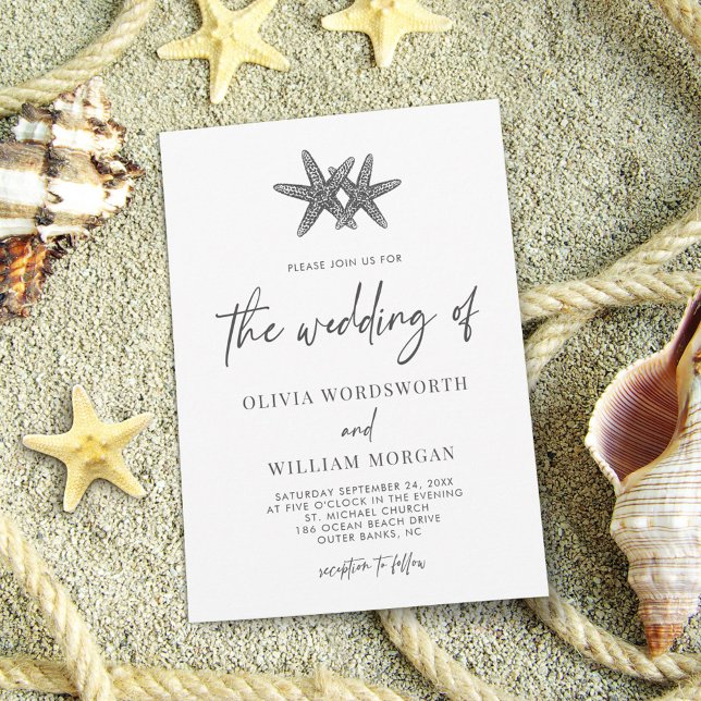 Invitation Modern Starfish Beach Script Minimal Wedding (Créateur téléchargé)