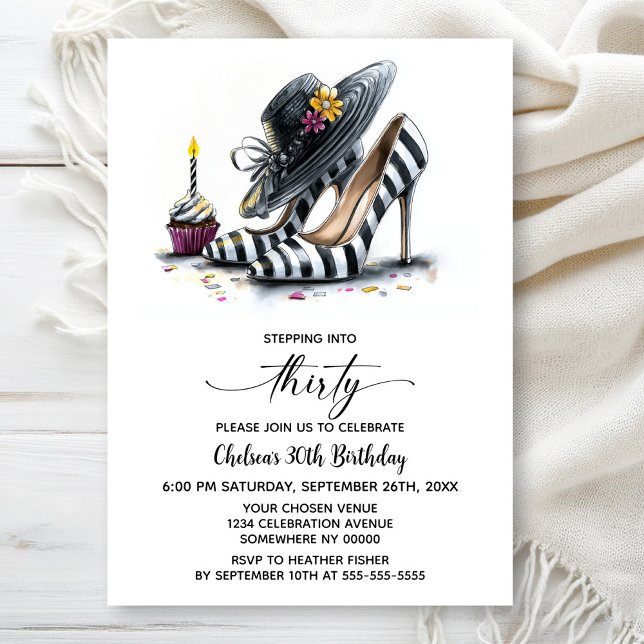 Invitation Modern Striped High Heel Shoes 30th Birthday (Créateur téléchargé)