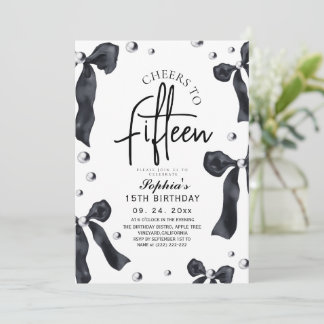 Invitation Modern & Stylish Black Bow Birthday Party