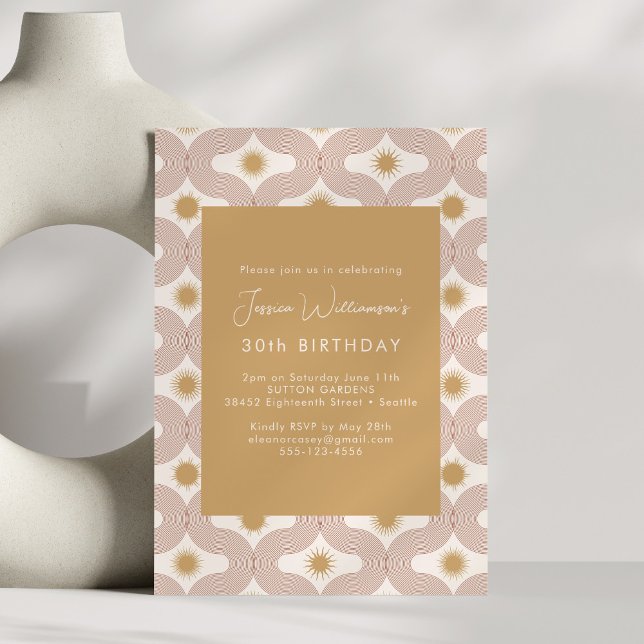 Invitation Modern Sun Moon Line Terracotta Gold 30th Birthday (Créateur téléchargé)