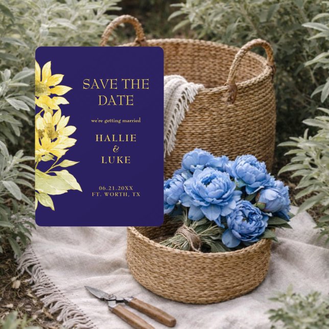 Invitation Modern Sunflower Navy Wedding Save the Date (Créateur téléchargé)