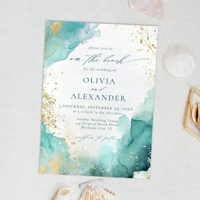 Invitation Modern Teal Gold Abstract On The Beach Wedding (Créateur téléchargé)