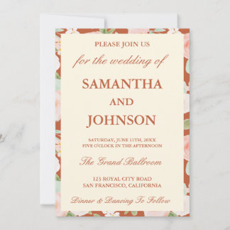 Invitation Modern Terracotta Ivory Floral Monogram Wedding