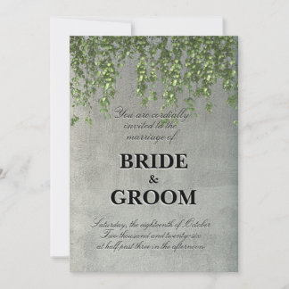 Invitation Modern Textured Concrete Wall with Green Vines Wed