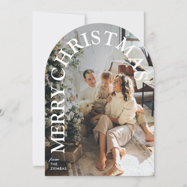 Invitation Modern Trendy Arched Merry Christmas Family Photo (Devant)