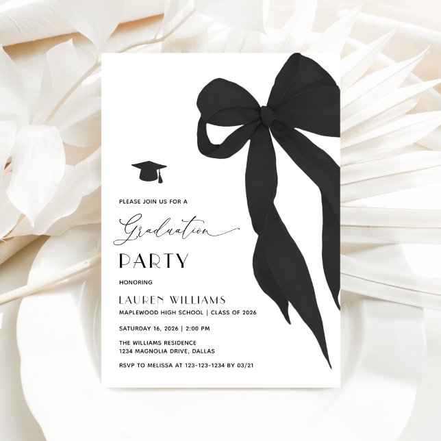 Invitation Modern Trendy Black Bow Graduation Party (Créateur téléchargé)