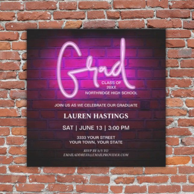 Invitation Modern Trendy Hot Pink Photo Graduation Party (Créateur téléchargé)
