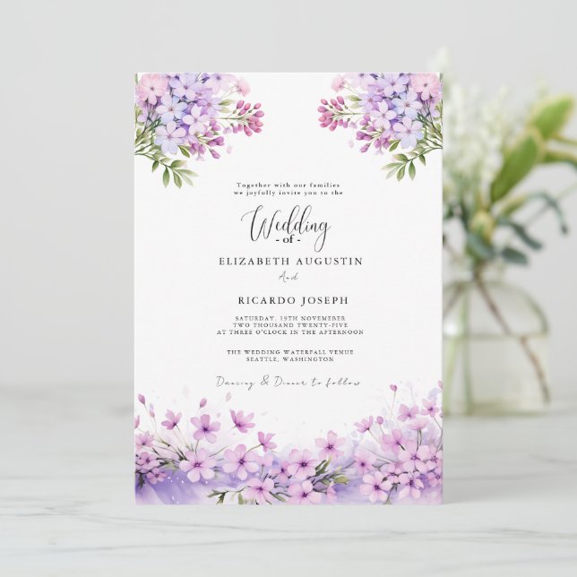 Invitation Modern Trendy Purple Lavender  Wedding (Debout devant)