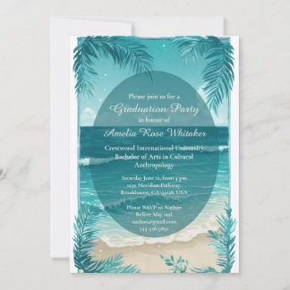 Invitation Modern Tropical Beach Turquoise Graduation Party 