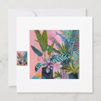 Invitation Modern Tropical Plant Print – Pink and Green
