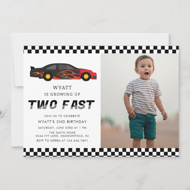 Invitation Modern Two Fast Racecar Boy 2e anniversaire (Devant)