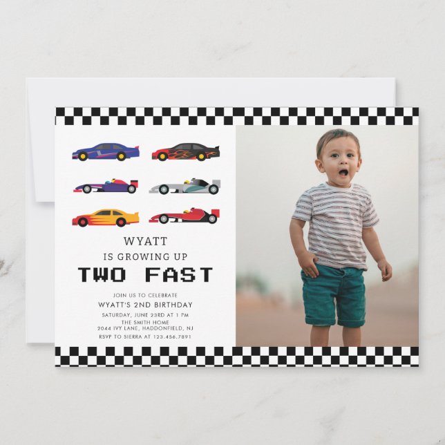 Invitation Modern Two Fast Racecar Boy 2e anniversaire (Devant)