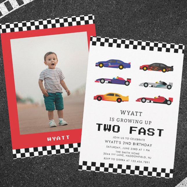 Invitation Modern Two Fast Racecar Boy 2e anniversaire (Créateur téléchargé)