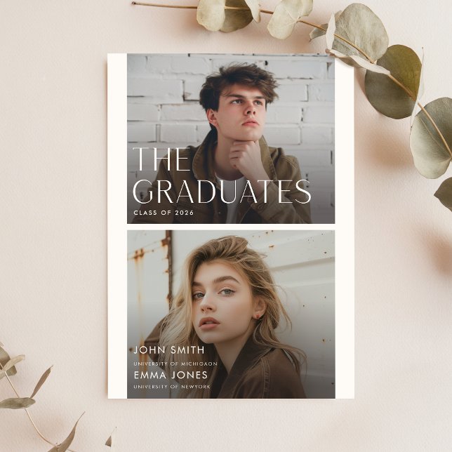 Invitation Modern Two Graduates Double Joint Graduation Party (Créateur téléchargé)