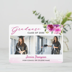 Invitation Modern Two Photo Collage Floral Graduation Party