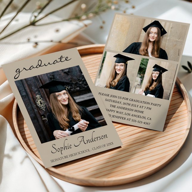 Invitation Modern Typography 3 Photo Collage Graduation Party (Créateur téléchargé)