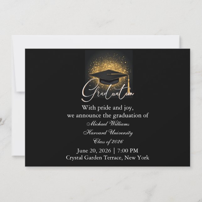 Invitation Modern Typography Black Cap Monochrome Graduation  (Devant)