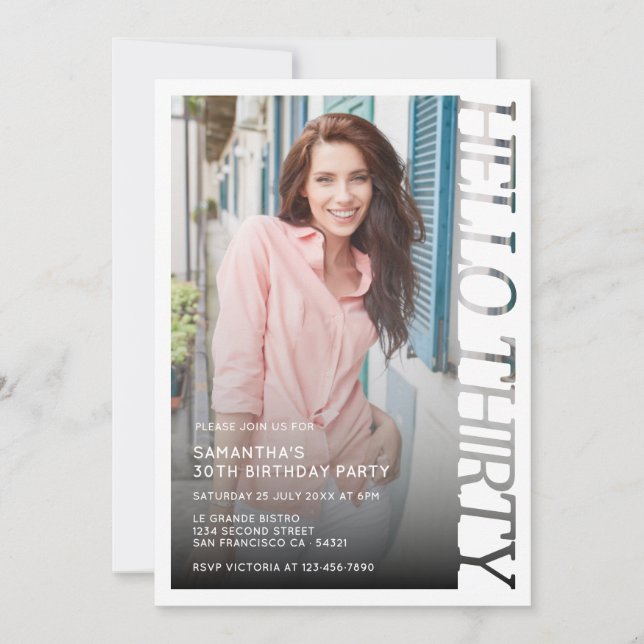 Invitation Modern Typography Hello Thirty Birthday Photo (Devant)