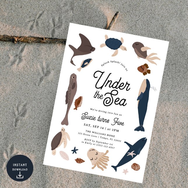 Invitation Modern Under the Sea 5th Birthday (Créateur téléchargé)