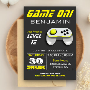 Invitation Modern Video Game Yellow Kids Birthday Party