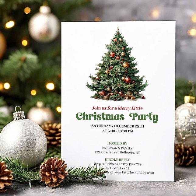 Invitation Modern Vintage Christmas Tree Party Card (Modern Vintage Christmas Angel Party Card)