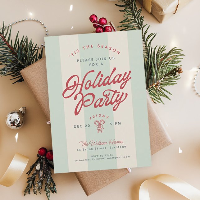 Invitation Modern Vintage Stripes Cute Retro Holiday Party (Créateur téléchargé)