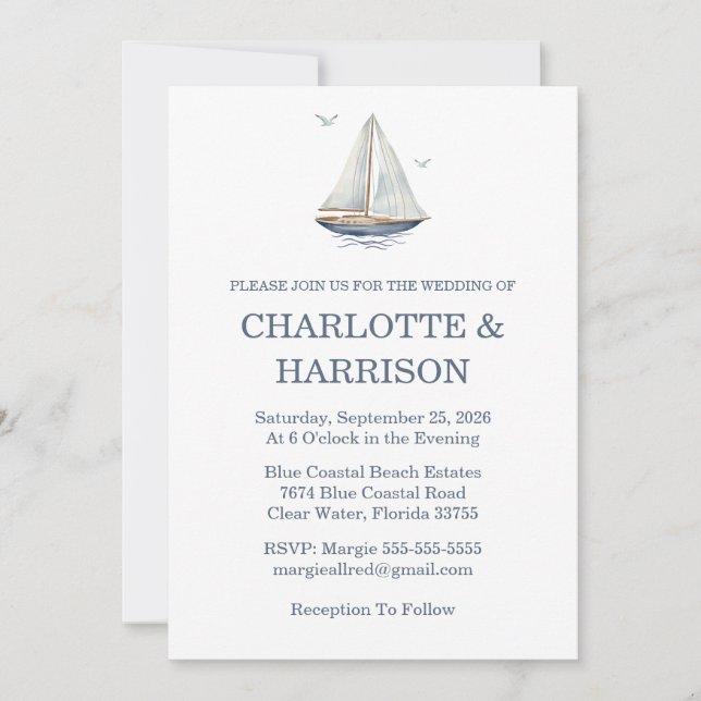 Invitation Modern Watercolor Coastal Seascape Wedding (Devant)