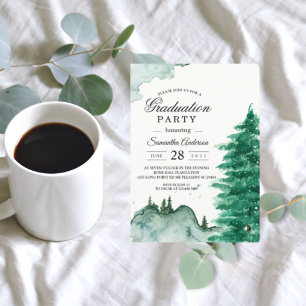 Invitation Modern Watercolor Winter Nature Green Trees Invita