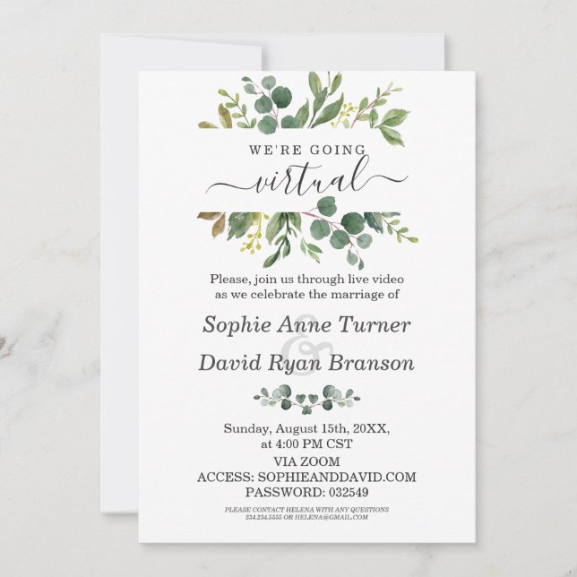 Invitation Modern Watercolour Greenery Virtual Wedding (Devant)