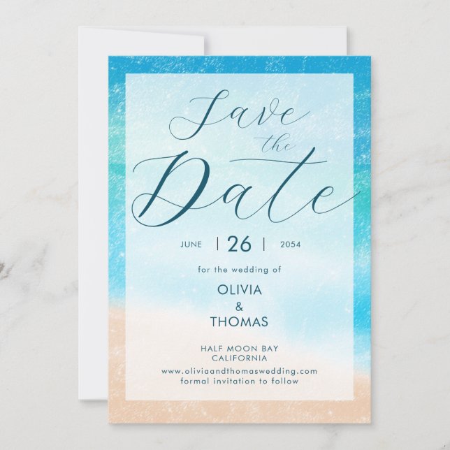 Invitation Modern Waves Beach Photo Wedding Enregistrer la da (Devant)