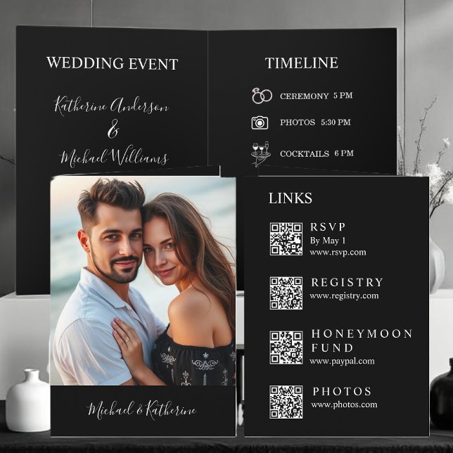 Invitation Modern Wedding Black & White All in One  (Modern Wedding Black & White All in One Invitation )