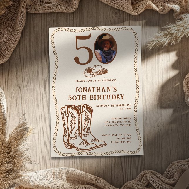 Invitation Modern Western Cowboy Boots 40 50 Photo Birthday (Créateur téléchargé)