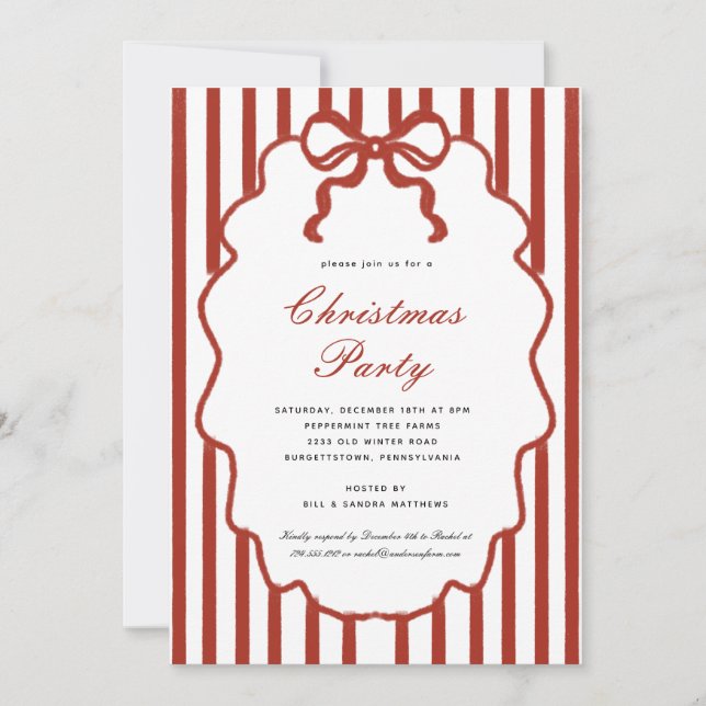 Invitation Modern Whimsical  Bow Illustrated Christmas Party  (Devant)
