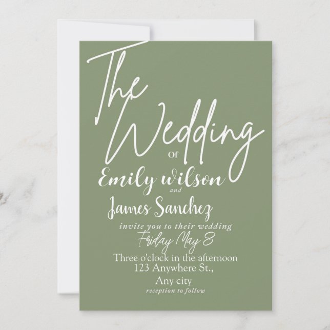 Invitation Modern White and Green Simple Wedding  (Devant)