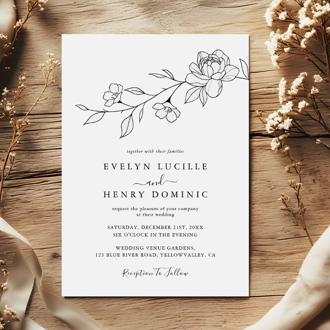 Invitation Modern Wildflower Floral Line Art Elegant Wedding (Créateur téléchargé)
