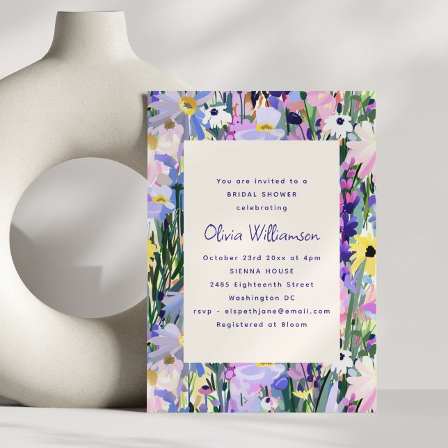 Invitation Modern Wildflower Meadow Bridal Shower Purple (Créateur téléchargé)