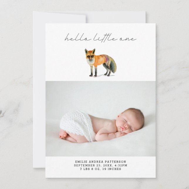 Invitation Modern Woodland Fox Birth Announcement Photo Card (Devant)
