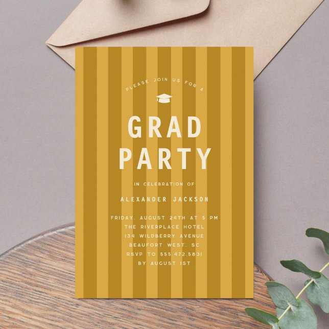 Invitation Modern Yellow Sporty Stripes Graduation Party (Créateur téléchargé)