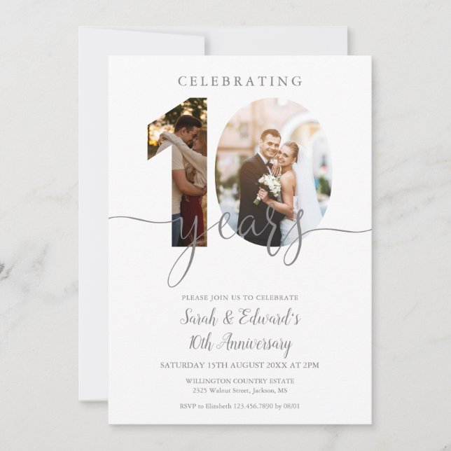 Invitation Moderne 10e anniversaire de mariage 2 Photo (Devant)