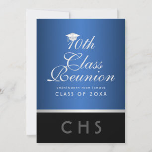 Invitation Moderne 10e Classe Réunion Bleu Argent Noir