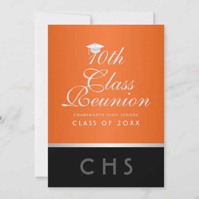 Invitation Moderne 10e Classe Réunion Orange Argent Noir (Devant)