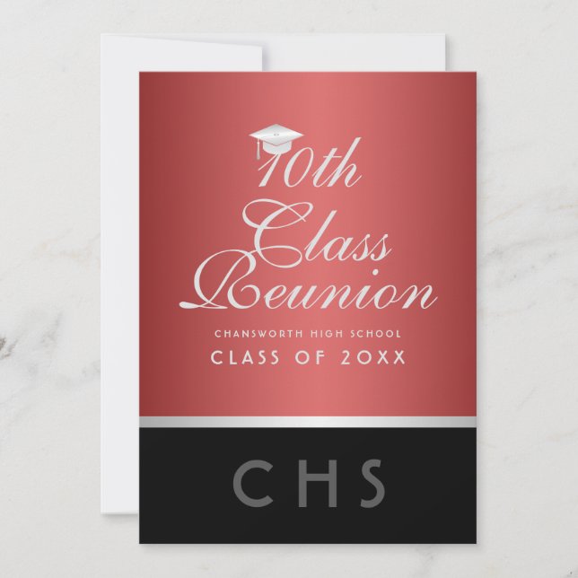 Invitation Moderne 10e Classe Réunion Rouge Argent Noir (Devant)