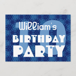 Invitation Moderne 10e fête d'anniversaire Motif bleu pour ga