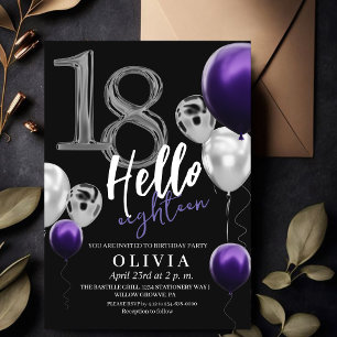 Invitation Moderne 18e anniversaire Black Silver violet Ballo