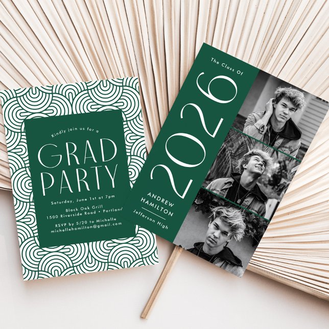 Invitation Moderne 2025 Green 3 Photo Graduation Party (Créateur téléchargé)