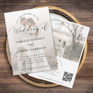 Invitation Moderne 2 Faded Photo Script Code QR Mariage Décon